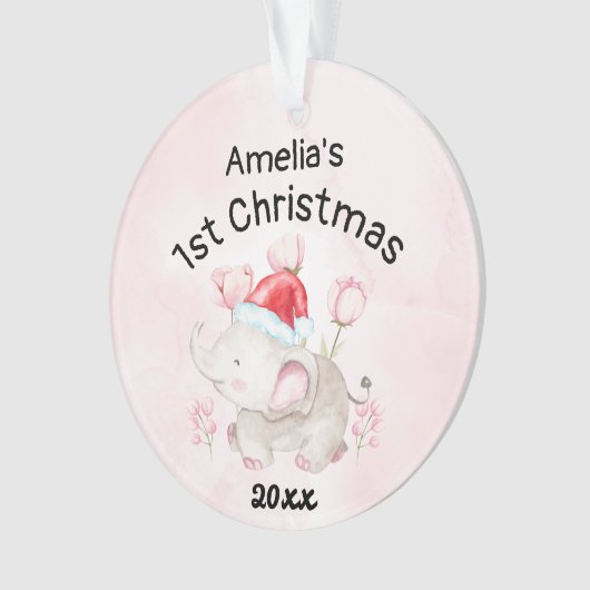 Baby meisjesnaam Eerste Kerstmis 2023 Roze & Douan Ornament (voorkant)