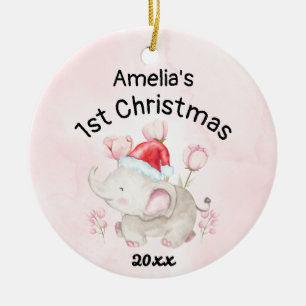 Baby meisjesnaam Eerste Kerstmis Roze & Custom Keramisch Ornament