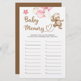 Baby Memory Teddy Bear baby shower spel