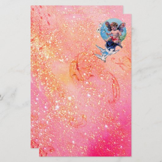BABY MET DOVES IN SPARKLES, roze goud Briefpapier (Voorkant / Achterkant)