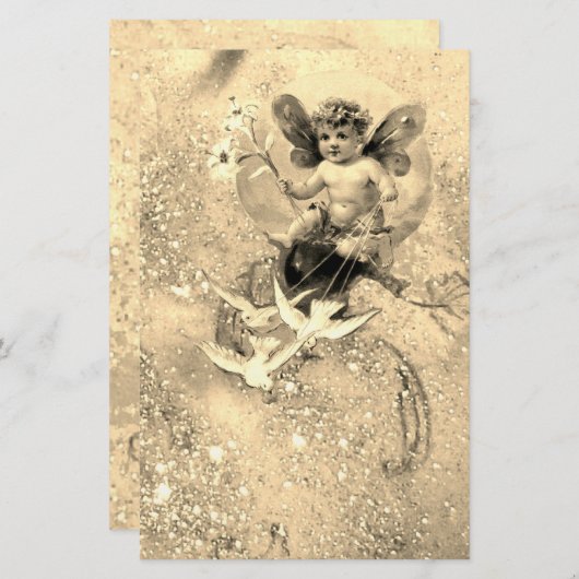 BABY MET DOVES IN SPARKLES Sepia Briefpapier (Voorkant / Achterkant)