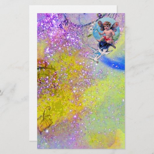 BABY MET DOVES IN SPARKLES, violet groen Briefpapier (Voorkant / Achterkant)
