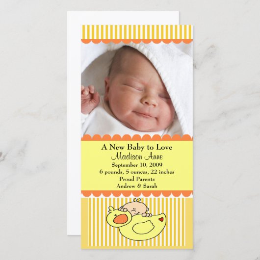 Baby met Duck FOTO Geboorteaankondiging Aankondiging (Voorkant / Achterkant)