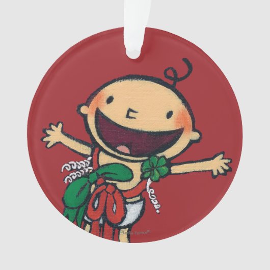 Baby met kerstcadeautjes ornament (voorkant)