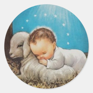  Baby met lampje Ronde Sticker