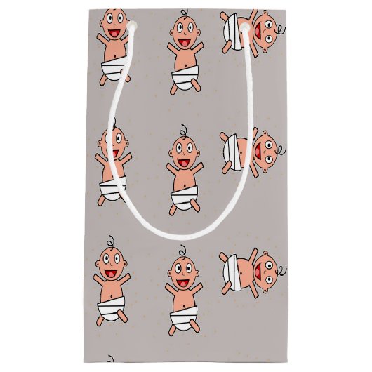 Baby met luier op grijs klein cadeauzakje (Voorkant)