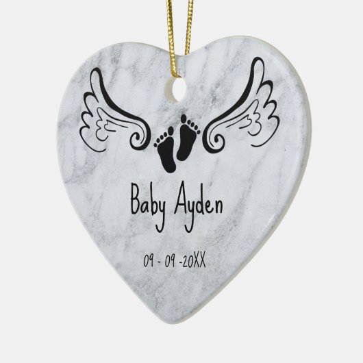 Baby met naam en datum keramisch ornament (Links)