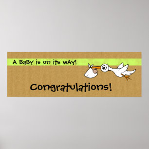 Baby met ooievaar   Baby shower banner Poster