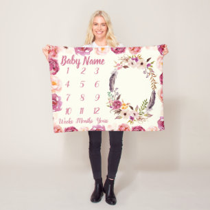 Baby mijlpaal gepersonaliseerd Baby shower meisje Fleece Deken