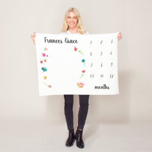 Baby mijlpaal maand waterverf bloemen fleece deken