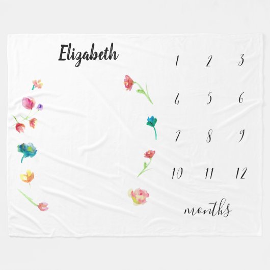 Baby-mijlpaaltracker met naam fleece deken (Voorkant (Horizontaal))