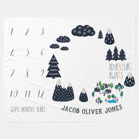 Baby Mijlsteen Blanket | avontuurtijd Fleece Deken (Voorkant (Horizontaal))
