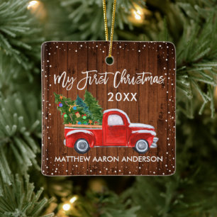 Baby Mijn eerste kersthout Snow Red Truck Keramisch Ornament