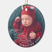 Baby Mijn Eerste Kerstmis Aangepaste Tekst Foto El Keramisch Ornament (Links)