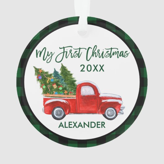 Baby Mijn eerste Kerstmis  Truck Green Pset Ornament (achterkant)