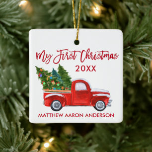 Baby Mijn eerste Kerstmis Truck Red Keramisch Ornament