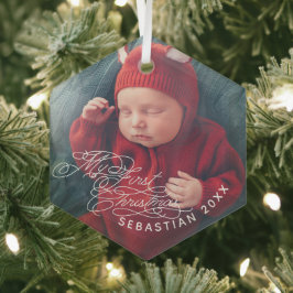 Baby Mijn eerste kersttekst Aangepaste tekst Foto  Glas Ornament