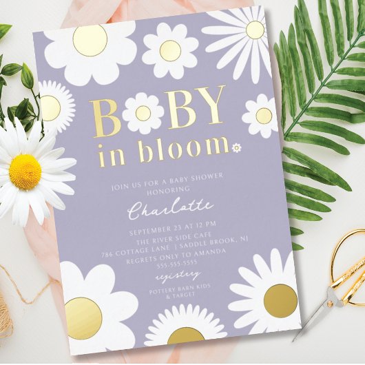 Baby Moderne En Fleur Baby shower Foil Invitation