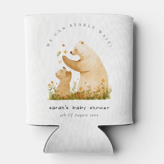 Baby Mom Bearly Wait Bloemneutraal Baby shower Blikjeskoeler (Achterkant)