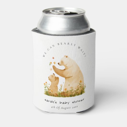 Baby Mom Bearly Wait Bloemneutraal Baby shower Blikjeskoeler (Blikje Achterkant)
