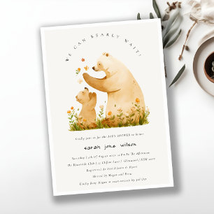 Baby Mom Bearly Wait Bloemneutraal Baby shower Kaart