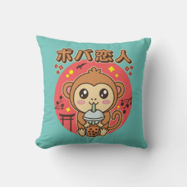 Baby Monkey Boba Tea Schattige Kawaii Iced Tea Lov Kussen