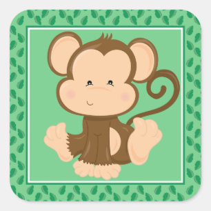 Baby Monkey Safari Animals Party Vierkante Sticker