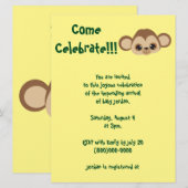 Baby Monkey Yellow Baby shower Kaart (Voorkant / Achterkant)