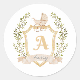 Baby Monogram A   Neutrale geboorte Announcem Ronde Sticker