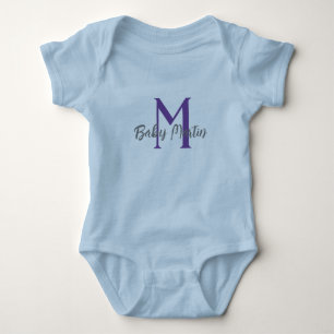baby monogram blauw unisex naam personaliseren min romper