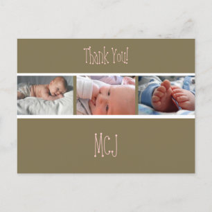 Baby monogram Dank u, voeg uw foto's in Aankondigingskaart
