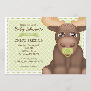 Baby Moose Baby shower Invitation - Groen & Bruin Kaart