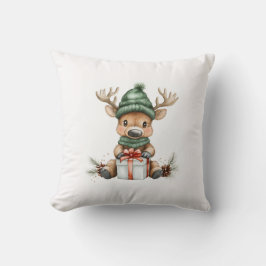 Baby Moose in Santa Hat met Gift Wintervakantie Kussen