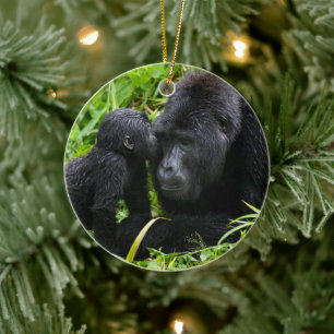 Baby Mountain Gorilla Kisses Silverback Gorilla Keramisch Ornament