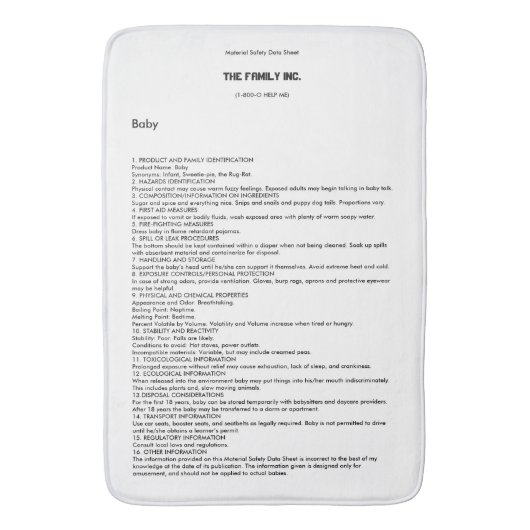 Baby MSDS Bath Mat (Voorkant Verticaal)