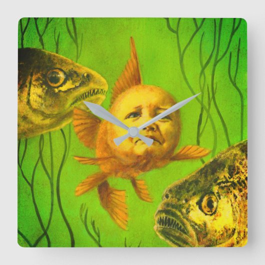 Baby Mutant Goldfish Clock Vierkante Klok (Voorkant)