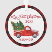 Baby My First Christmas Camion Vintage Rouge Plaid (dos)