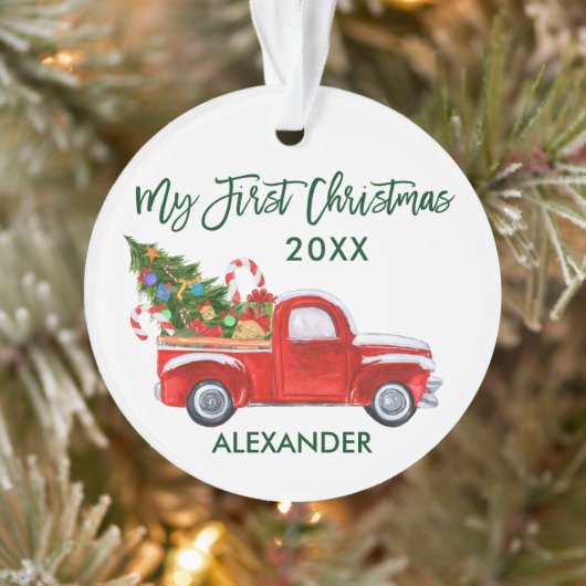 Baby My First Christmas Red Truck Green Script (Arbre)