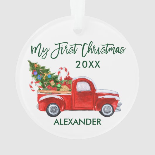 Baby My First Christmas Red Truck Green Script (dos)