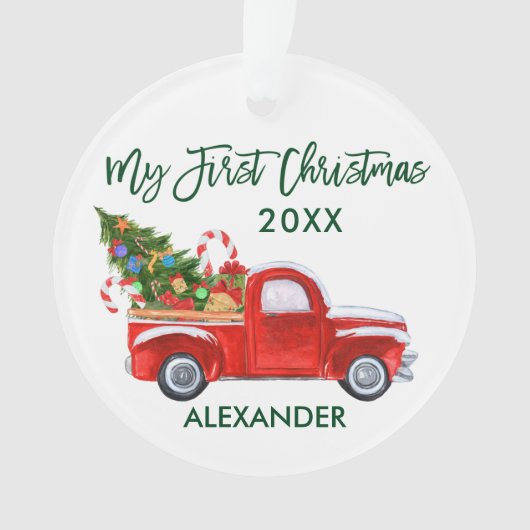 Baby My First Christmas Red Truck Green Script (devant)