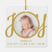 Baby Naam Geboorte Stats Foto Goud Schrift Souveni Keramisch Ornament (Achterkant)