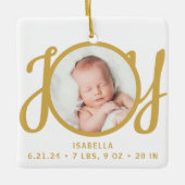 Baby Naam Geboorte Stats Foto Goud Schrift Souveni Keramisch Ornament (Voorkant)