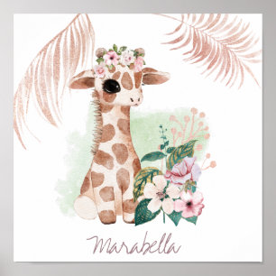 *~* Baby Naam Giraffe Roos Gold Girl Oerwoud Sweet Poster