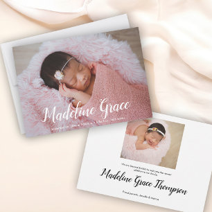 Baby-naam Handlettered Script Foto Geboorte Aankondiging