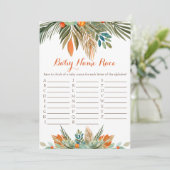 Baby Naam Race Baby shower Game Oranje Floral Kaart (Staand voorkant)