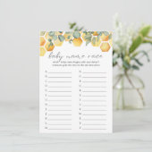 Baby Naam Race Bee Baby shower Game Informatiekaartje (Staand voorkant)