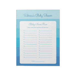 Baby Naam Race Blue Ombre Stripes Baby shower Game Notitieblok