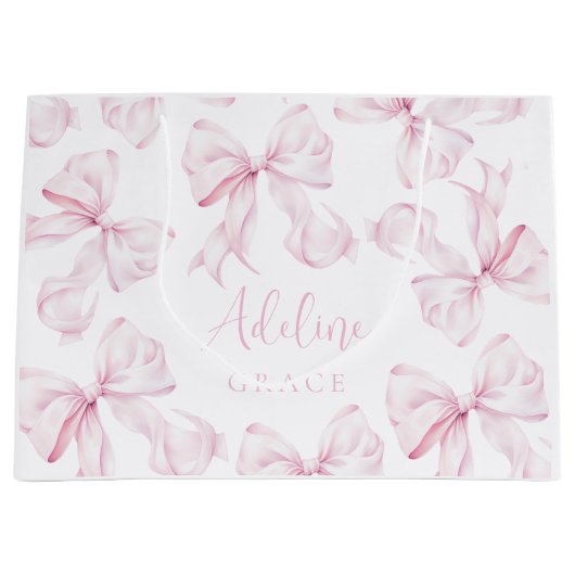 Baby Naam Roze Bow Gift Bag Groot Cadeauzakje (Voorkant)