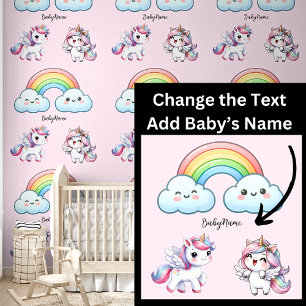 Baby naam, Schattigee eenhoorns & regenboog op roz Behang