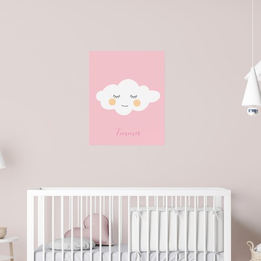 Baby naam Sleepy Kawaii Cloud Pastel Roze Poster (Kinderkamer 2)